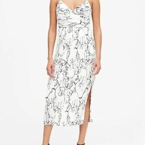 Banana Republic Print Plissé Midi Dress, White Print